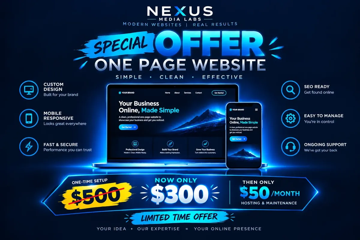 Special offer: one-page websites from Nexus Media Labs